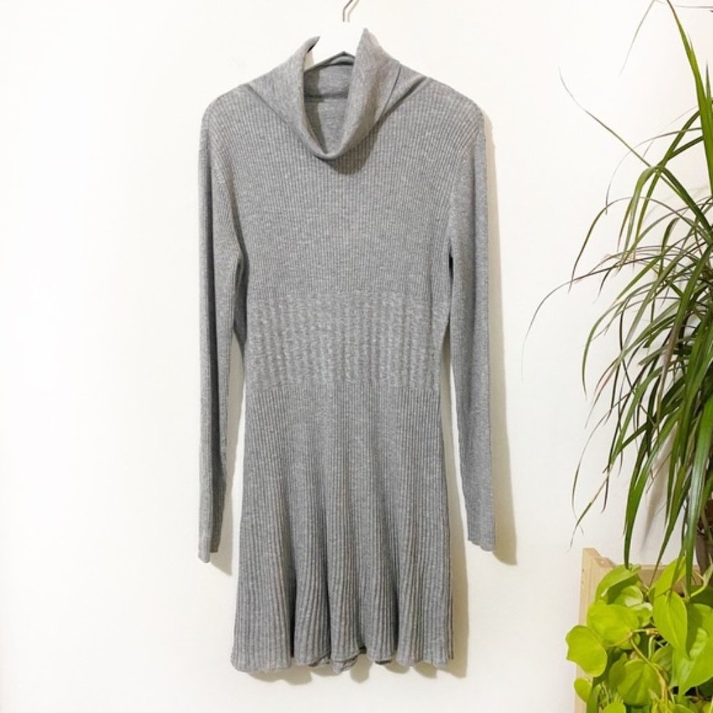 Sundance Catalog Ashley turtleneck sweater dress cable ribbed knit grey M NEW